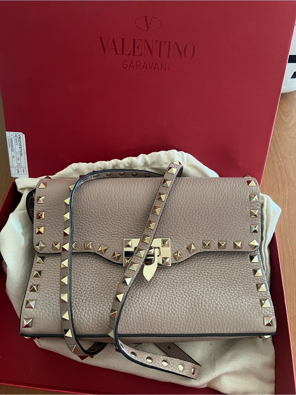 Valentino Garavani Rockstud Leather Crossbody Bag in Taupe